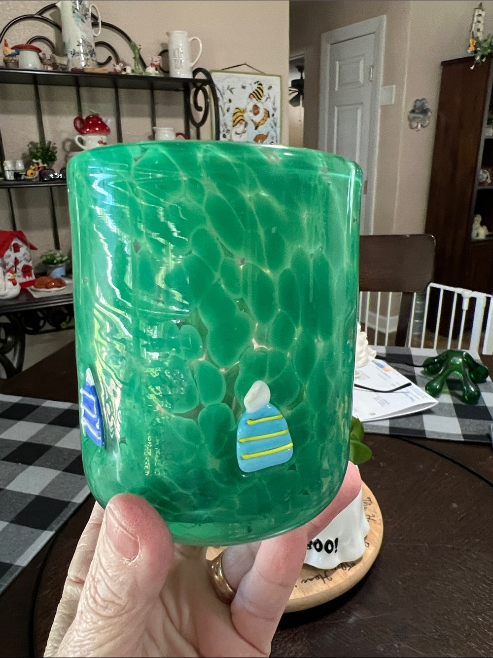 New ANTHROPOLOGIE Green Art Glass MUG/CUP with Bubble Texture